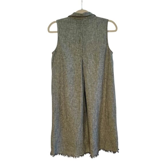 Beach Lunch Lounge Linen Zena Striped Shirt Dress Sz S Sleeveless Blue Lined - Picture 3 of 15